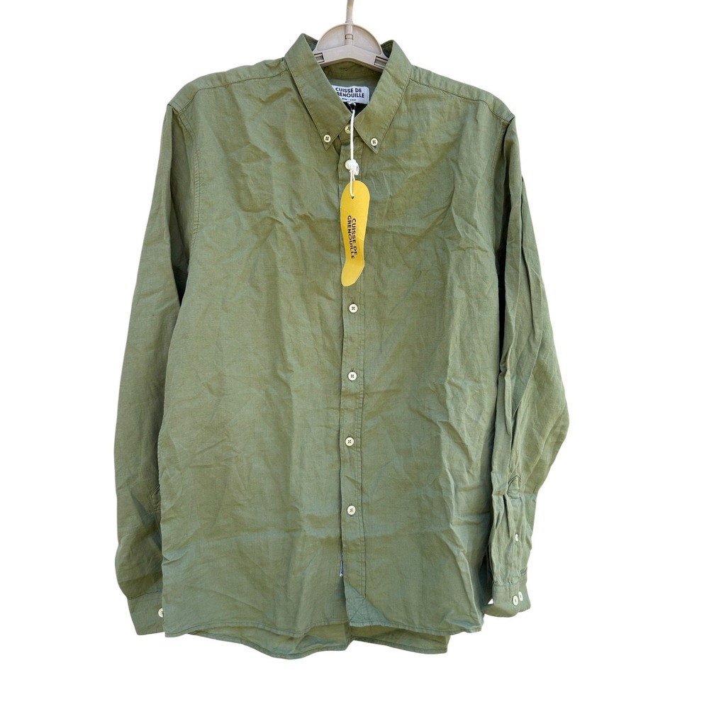 NWT CUISSE DE GRENOUILLE Nicolas.06 Men's Large Green Linen Blend Button Shirt